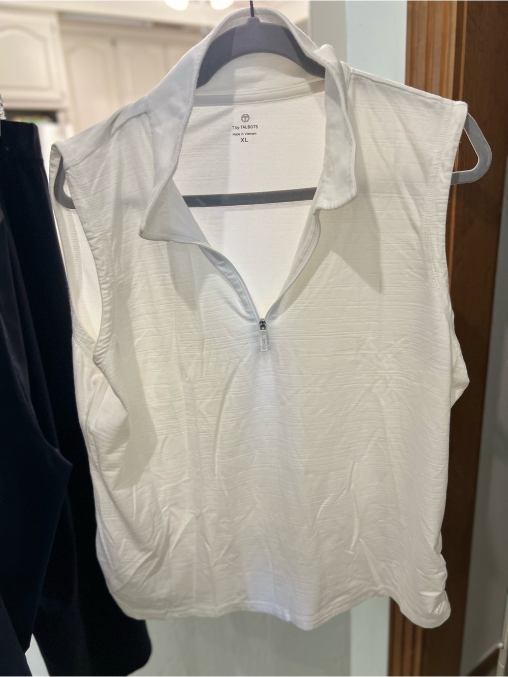 T by Talbots White Sleeveless Zip Polo Tank